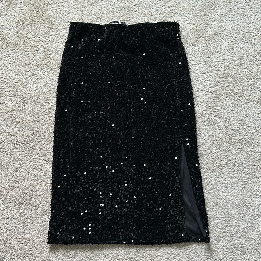 Vero Moda black sequin lined slit midi skirt